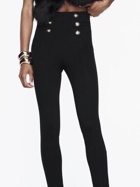 Zara Black High Waist Gold Button Jeggings Skinny Pants Size S